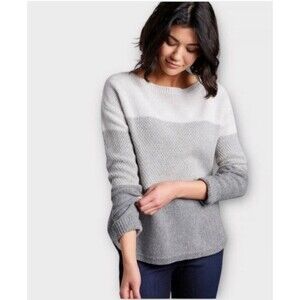 Kuhl Bella Stripe Sweater in Shale M Crew Neck Merino Wool Cotton Gorpcore